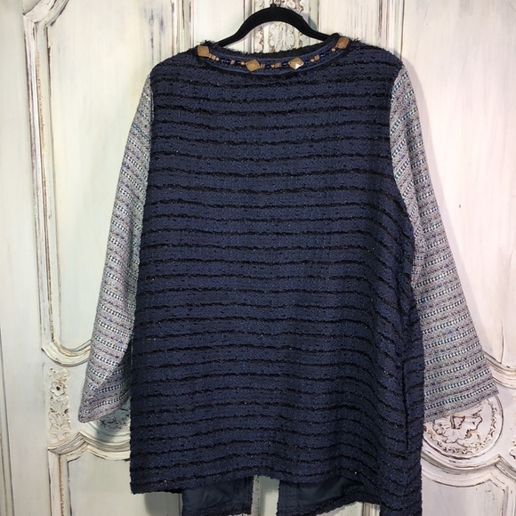 Ulla Popken Navy Tweed Long Sleeve Beaded Embellished Jacket Size 20/22 - Picture 8 of 12